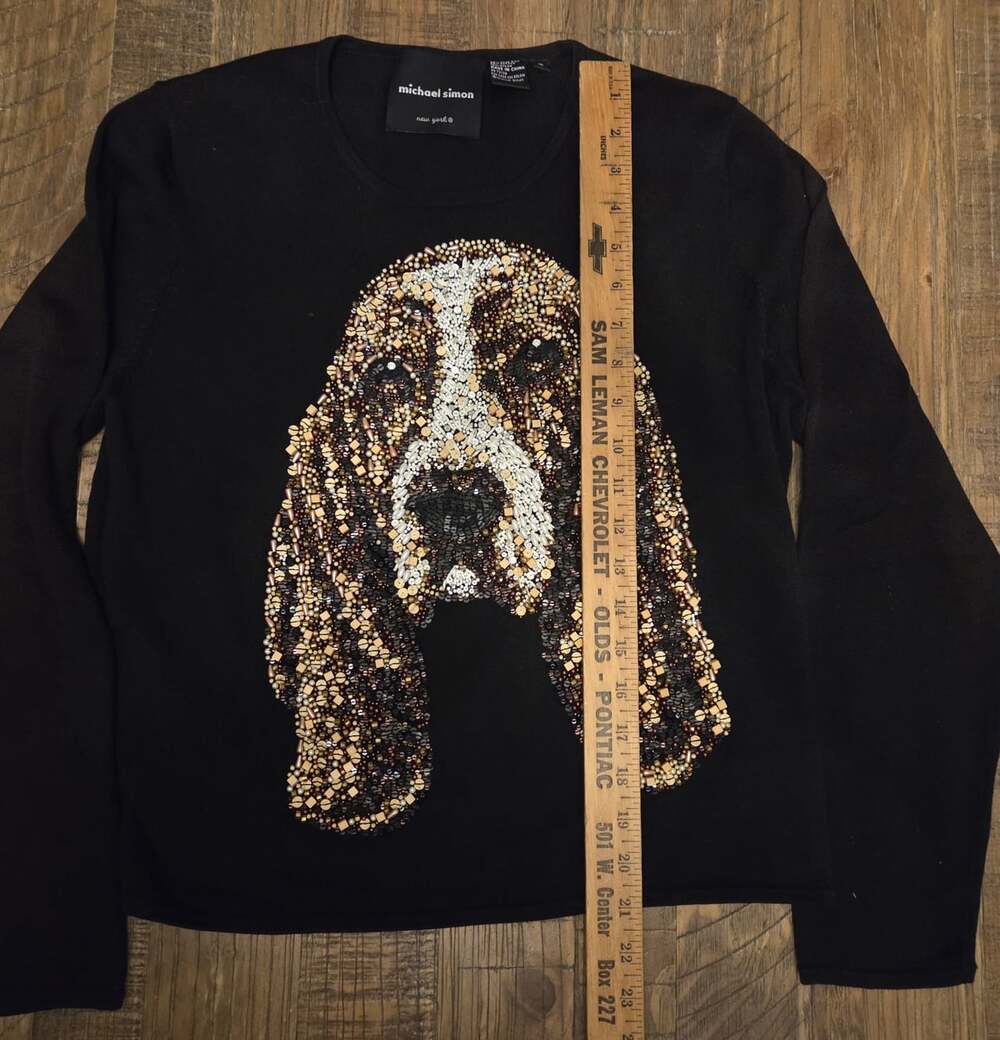 Michael Simon New York Basset Hound Beaded Shirt Size M - Picture 3 of 7